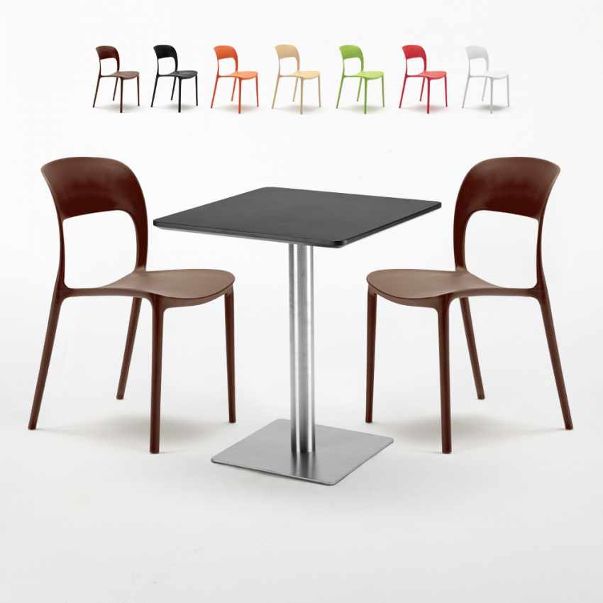 Table basse carrée 60X60 acier noire et 2 chaises Restaurant Pistachio Réductions Table basse carrée 60X60 acier noire et 2 chaises Restaurant Pistachio Réductions