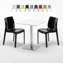 Table carrée 60x60 plateau blanc avec 2 chaises colorées Ice Hazelnut Réductions