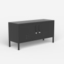 Meuble TV style industriel en métal noir 2 portes 115x40x60cm Tronador Vente