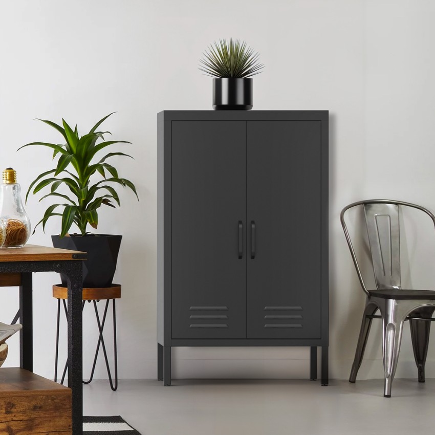 Armoire de bureau métal noir 2 portes industrielle 65x36x105cm Colima Promotion Armoire de bureau métal noir 2 portes industrielle 65x36x105cm Colima Promotion