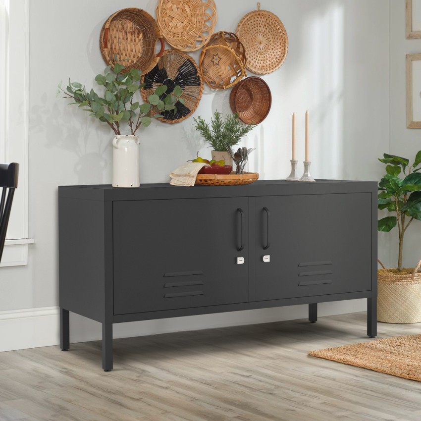 Meuble TV style industriel en métal noir 2 portes 115x40x60cm Tronador Promotion Meuble TV style industriel en métal noir 2 portes 115x40x60cm Tronador Promotion