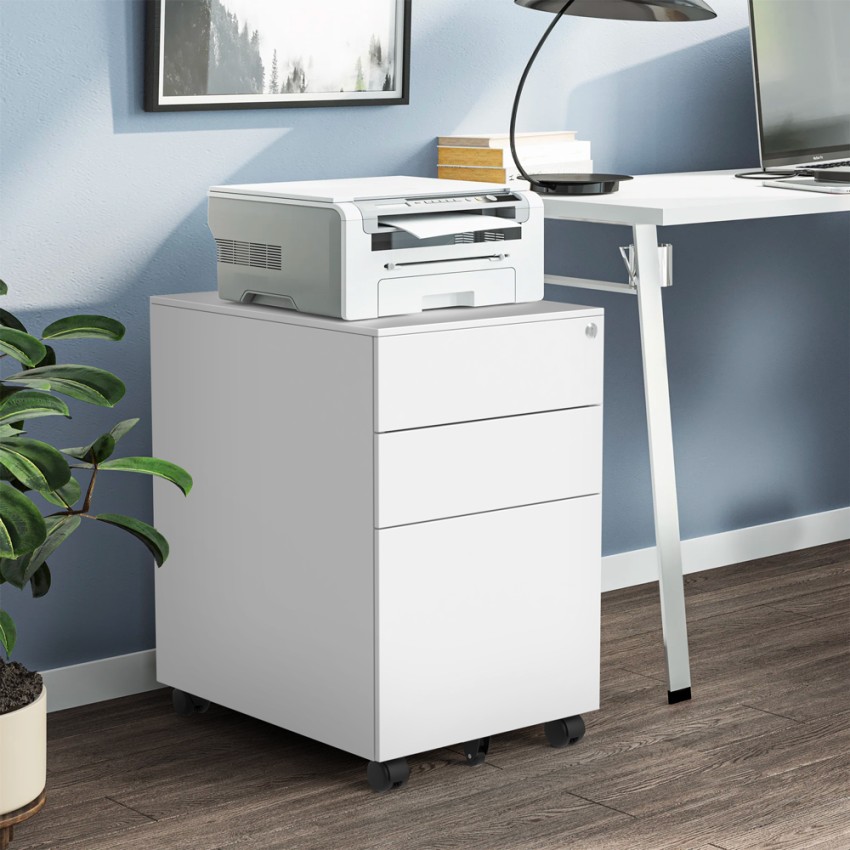 Meuble de bureau blanc avec roulettes et serrure Rolly Promotion Meuble de bureau blanc avec roulettes et serrure Rolly Promotion