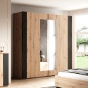 Kledingkast met 2 spiegelschuifdeuren in zwart en eikenhout 200x64x213 cm Cadoc Aanbieding