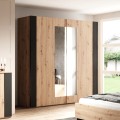 Armoire bois chêne noir 2 portes coulissantes miroir 200x64x213 Cadoc Promotion