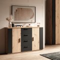 Commode en bois de chêne naturel avec 2 portes 4 tiroirs noir Gael Promotion