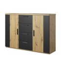 Commode en bois de chêne naturel avec 2 portes 4 tiroirs noir Gael Vente