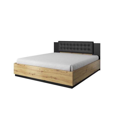 Tweepersoonsbed 160x200 cm met opbergruimte in hout met zwart hoofdbord Horton Aanbieding