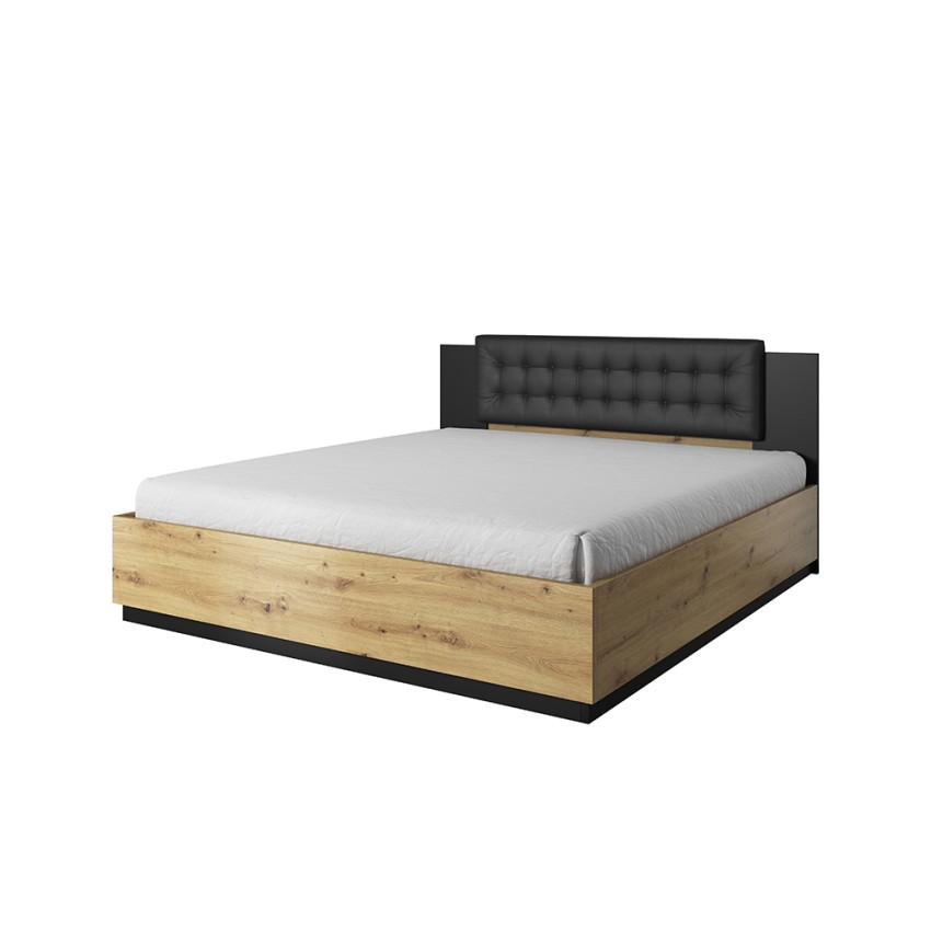 Tweepersoonsbed 160x200 cm met opbergruimte in hout met zwart hoofdbord Horton Aanbieding