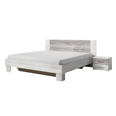 Matrimonieel bed 180x200 lattenbodem 2 nachtkastjes wit hout Mosnay Aanbieding