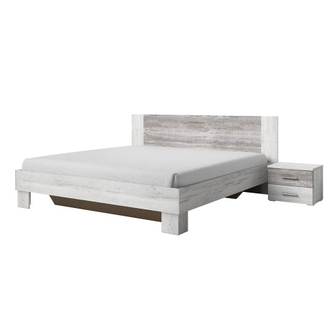 Tweepersoonsbed 180x200 cm met lattenbodem en 2 nachtkastjes wit hout Mosnay Aanbieding