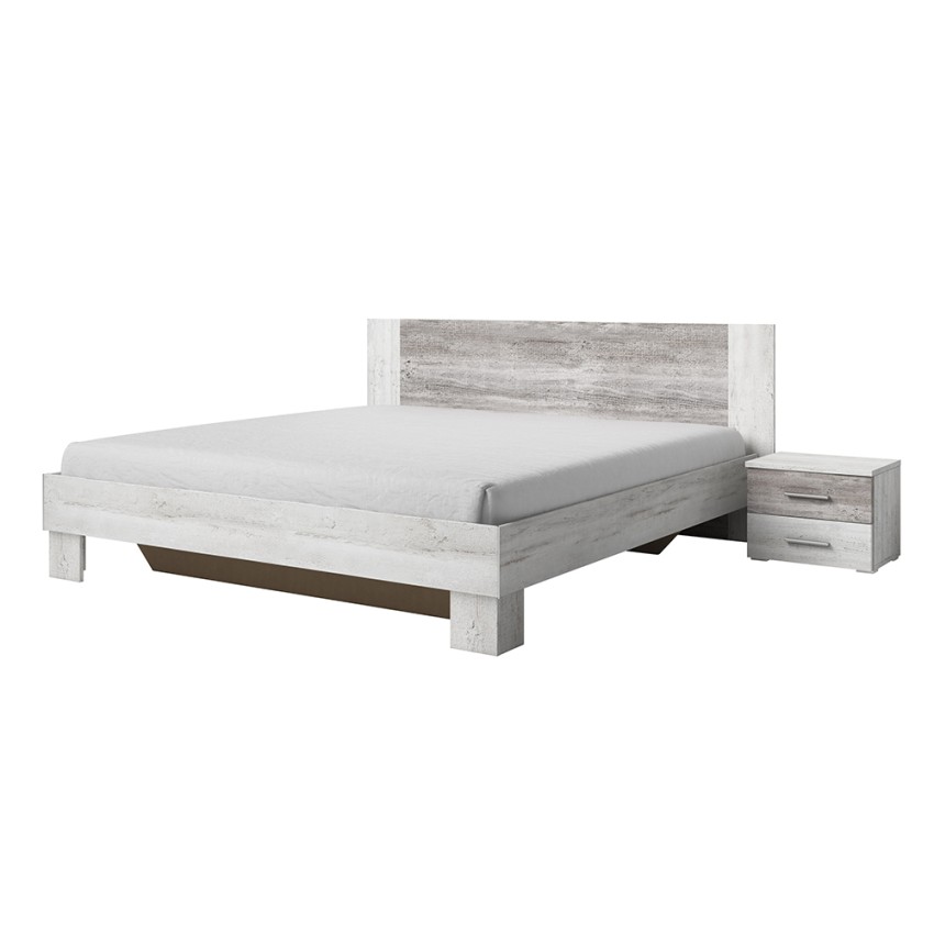 Lit double 180x200 sommier à lattes 2 tables de nuit bois blanc Mosnay Promotion Lit double 180x200 sommier à lattes 2 tables de nuit bois blanc Mosnay Promotion