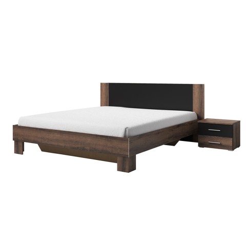 Tweepersoonsbed 180x200 cm met 2 nachtkastjes, hoofdeinde en lattenbodem hout Lauret Aanbieding