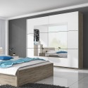 Armoire 2 portes coulissantes blanc miroir chêne 180x60x210 Elaisa Remises