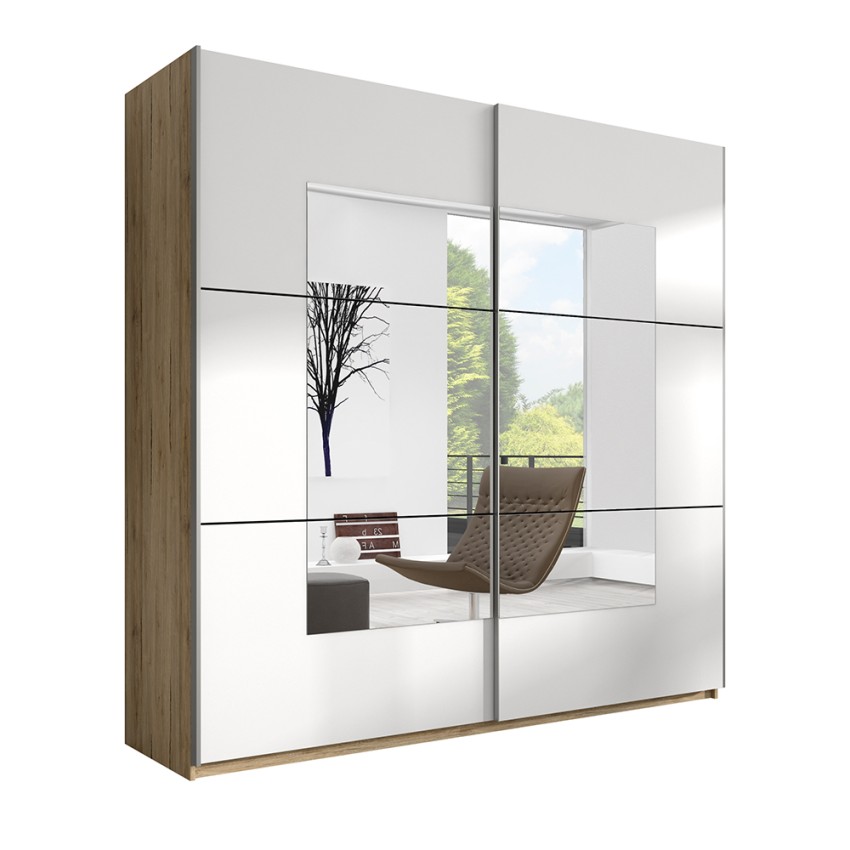 Armoire 2 portes coulissantes miroir blanc chêne 200x60x210 Lille Promotion Armoire 2 portes coulissantes miroir blanc chêne 200x60x210 Lille Promotion