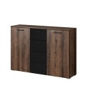 Commode de chambre à coucher 2 portes 4 tiroirs en bois noir Ertras Vente