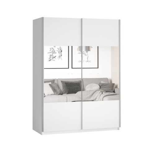 Armoire dressing blanc 150x61x210 portes coulissantes miroir Olette Promotion