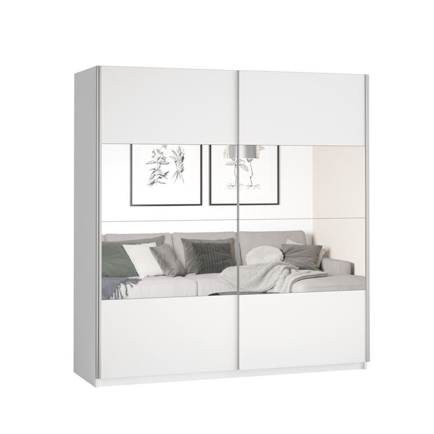 Witte kledingkast met schuifdeuren en spiegel 180x60x210 cm Sidey Aanbieding Witte kledingkast met schuifdeuren en spiegel 180x60x210 cm Sidey Aanbieding
