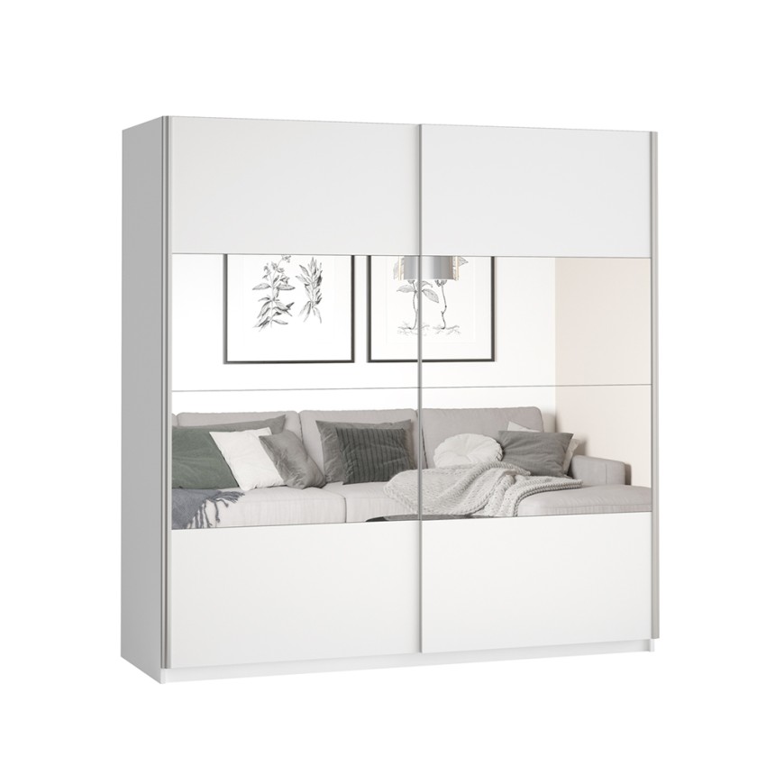 Witte kledingkast met schuifdeuren en spiegel 200x60x210 cm Mathea Aanbieding Witte kledingkast met schuifdeuren en spiegel 200x60x210 cm Mathea Aanbieding