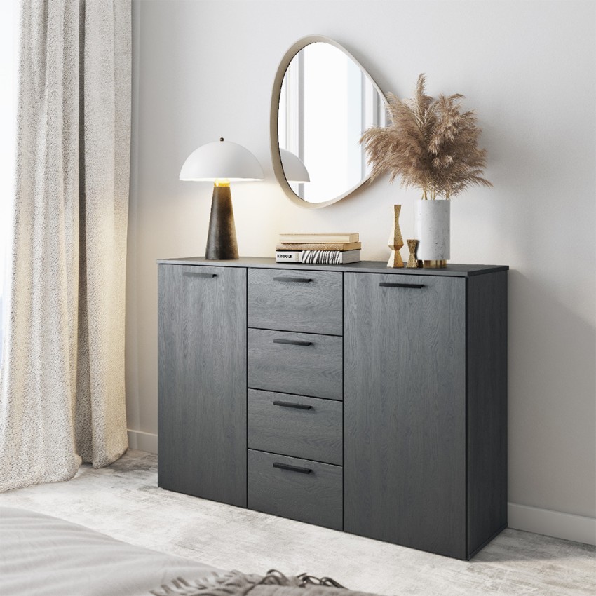 Commode noire chambre à coucher 4 tiroirs 2 portes 132x38x93 Lyssa Promotion Commode noire chambre à coucher 4 tiroirs 2 portes 132x38x93 Lyssa Promotion
