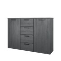 Commode noire chambre à coucher 4 tiroirs 2 portes 132x38x93 Lyssa Vente