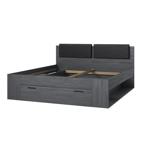 Zwart tweepersoonsbed 180x200 cm met opbergvakken en lattenbodem Horseg Aanbieding