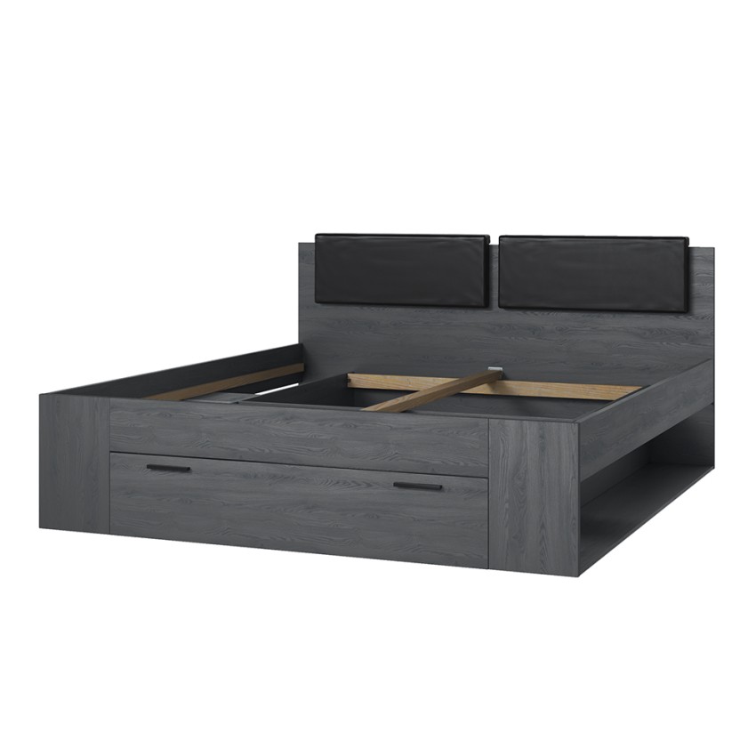 Zwart tweepersoonsbed 180x200 cm met opbergvakken en lattenbodem Horseg Aanbieding Zwart tweepersoonsbed 180x200 cm met opbergvakken en lattenbodem Horseg Aanbieding