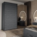 Armoire dressing miroir portes coulissantes 220x61x210 chêne foncé Wamin Vente
