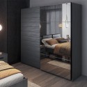 Armoire dressing miroir portes coulissantes 220x61x210 chêne foncé Wamin Remises