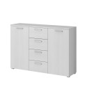 Commode chambre à coucher 4 tiroirs 2 portes blanc 132x38x93cm Lemere Vente
