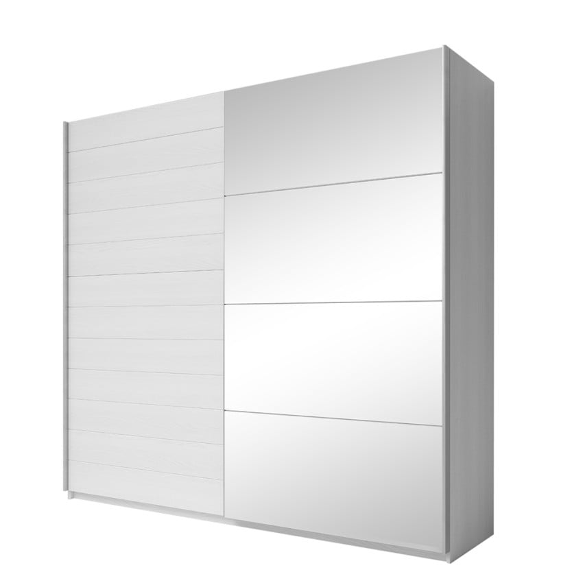 Kledingkast met schuifdeuren en spiegel 220x61x210 cm wit eiken Paine Aanbieding Kledingkast met schuifdeuren en spiegel 220x61x210 cm wit eiken Paine Aanbieding