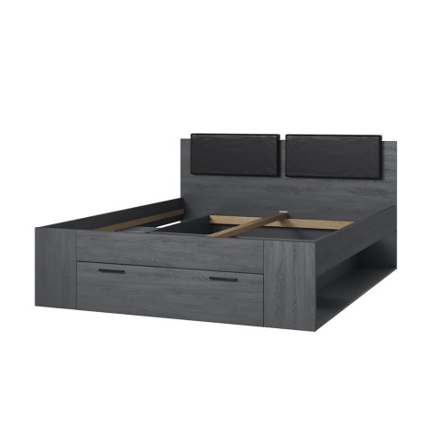 Tweepersoonsbed 160x200 cm donker eikenhout met lattenbodem en opberggedeelte Tiara Aanbieding