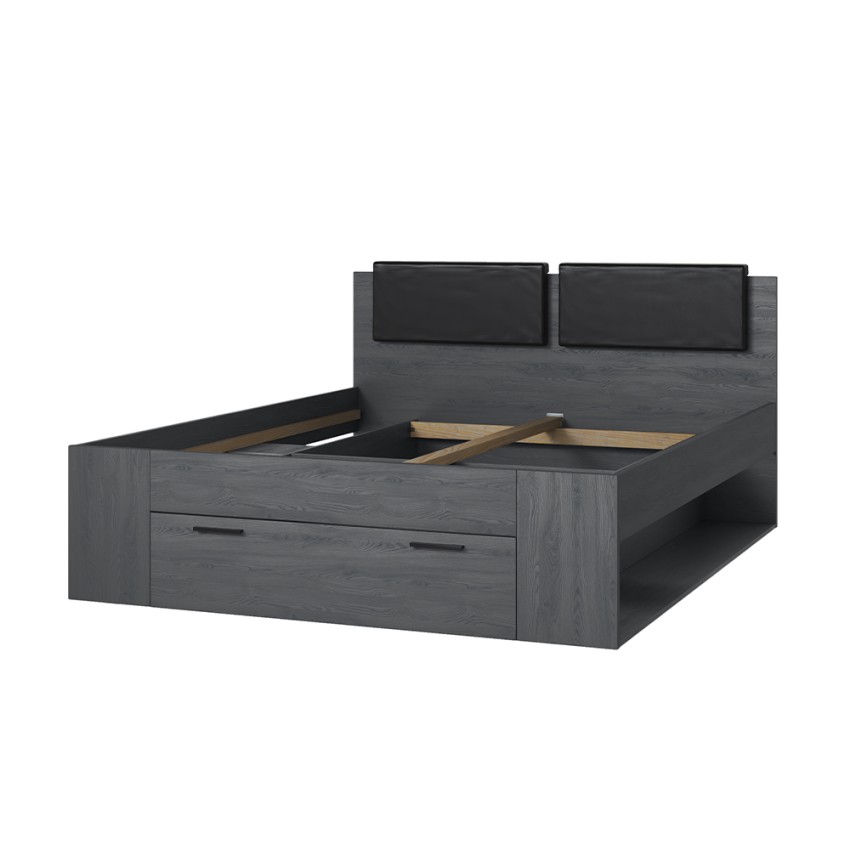Tweepersoonsbed 160x200 cm donker eikenhout met lattenbodem en opberggedeelte Tiara Aanbieding Tweepersoonsbed 160x200 cm donker eikenhout met lattenbodem en opberggedeelte Tiara Aanbieding