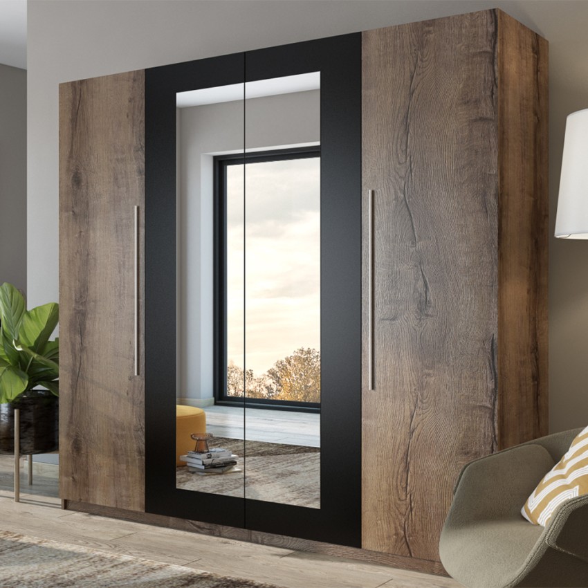 Armoire bois de chêne sombre quatre portes miroir 228x57x214 Hutton Promotion Armoire bois de chêne sombre quatre portes miroir 228x57x214 Hutton Promotion