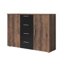 Commode 2 portes 4 tiroirs noir en chêne foncé Cayey Vente