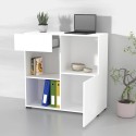Commode basse tiroir porte 2 étagères blanc 90x35x89cm Habren Remises