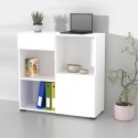 Lage boekenkast met lade, deur en 3 open vakken wit 90x35x89 cm Habren Aanbieding