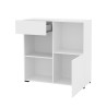 Commode basse tiroir porte 2 étagères blanc 90x35x89cm Habren Offre