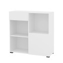 Commode basse tiroir porte 2 étagères blanc 90x35x89cm Habren Vente