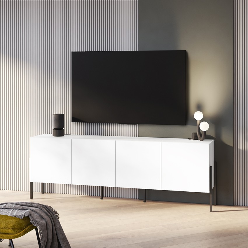 Meuble TV design minimaliste moderne blanc 4 portes 200x40x69cm Gardon Promotion Meuble TV design minimaliste moderne blanc 4 portes 200x40x69cm Gardon Promotion