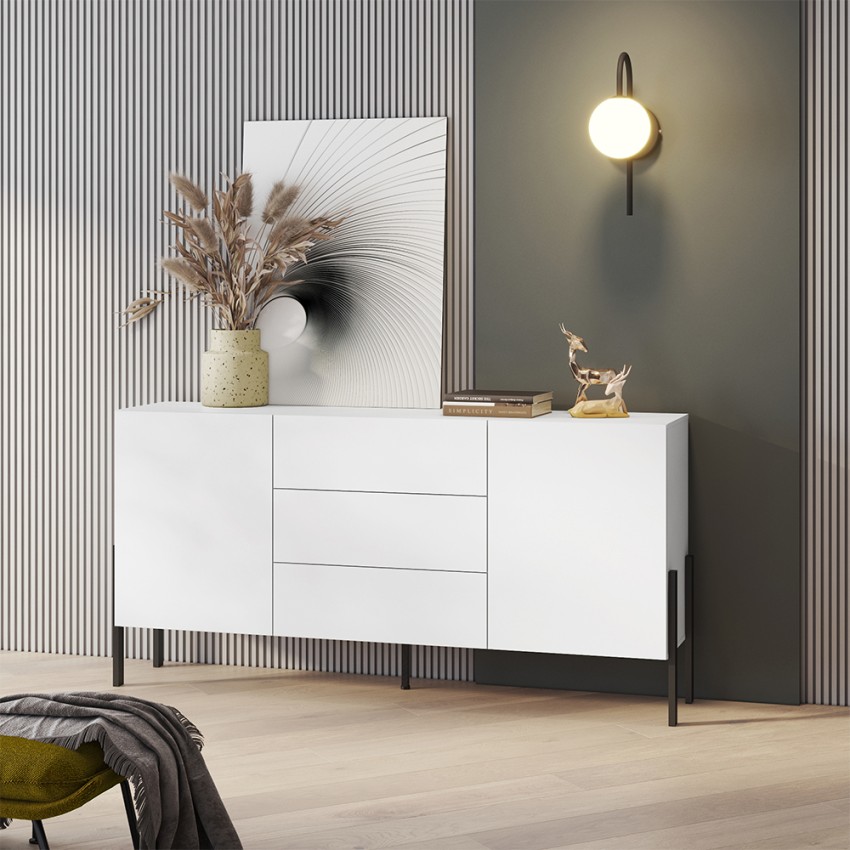 Modern eetkamer dressoir met 2 deuren en 3 lades wit Ducey Aanbieding