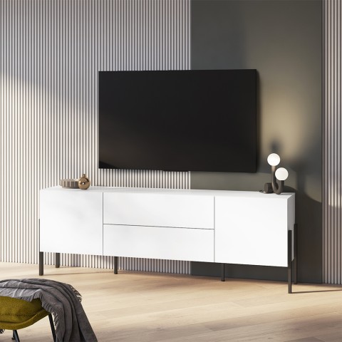 Mobiele tv-kast moderne design wit 2 deuren 2 laden Kaveh Aanbieding