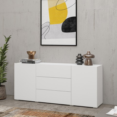 Witte Moderne Woonkamerkast 3 Laden 2 Deuren 140x35x63cm Mehdi Aanbieding