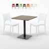 Table carrée 70x70 plateau effet bois avec 2 chaises colorées Paris Melon Offre