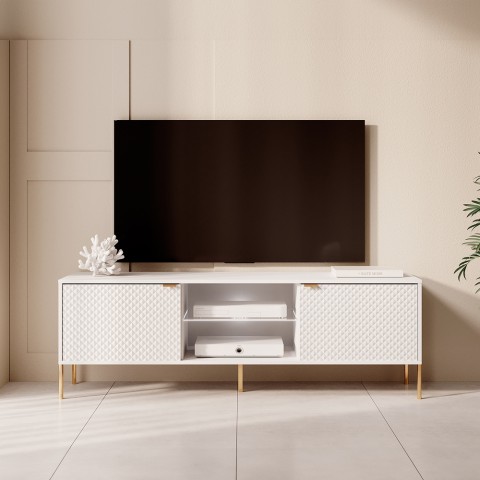 TV voor onderweg modern design 160cm wit 2 deuren LED-verlichting Sancy Aanbieding