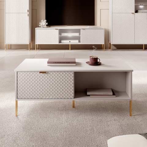 Salontafel met deurtjes en open vakken wit goudkleurig 104,1x59,6x41,6 cm Oviedo Aanbieding