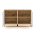 Moderne buffetkast met 2 deuren in wit en hout 123,4x40x75,2 cm Agnes Kortingen