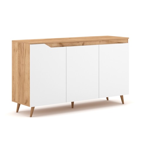 Kast woonkamer 140cm modern in hout 3 deuren wit Scandinavisch Talon Aanbieding