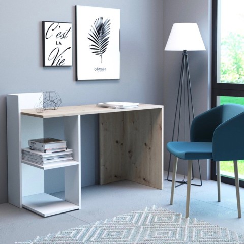 Modern design wit en houten bureau 120x52x87 cm Mistrel

Bureau kantoor kamer wit modern hout planken boekenkast  Aanbieding