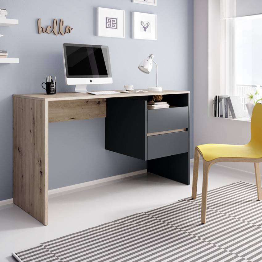 Bureau moderne noir en bois de chêne avec tiroir Aisa Promotion
