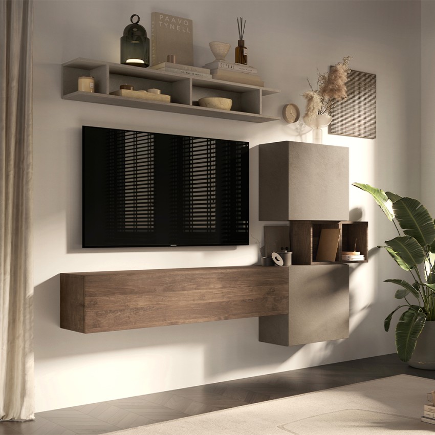 Moderne zwevende wandmeubel met tv-meubel voor woonkamer Infinity 3A Aanbieding Moderne zwevende wandmeubel met tv-meubel voor woonkamer Infinity 3A Aanbieding
